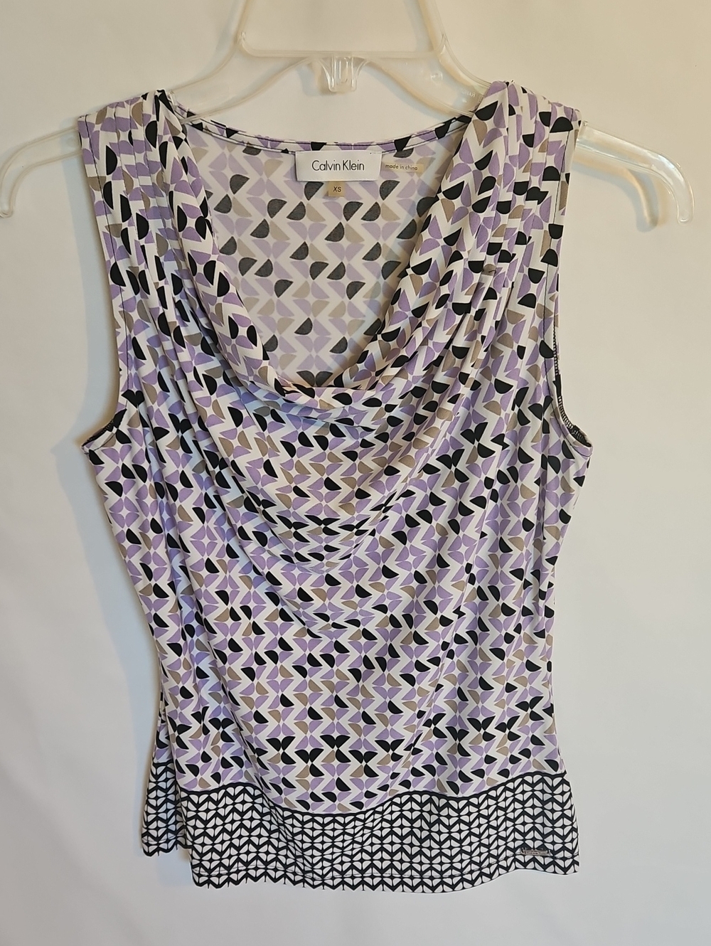Calvin Klein Lavender and Black Geometric Cowl Neck Tank